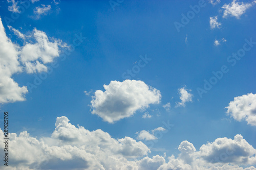 Blue sky and beautiful fluffy cloud. Best summer sky photo background.