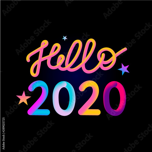 Happy New Year 2020 text design. Cover of business diary for 2020 with wishes. Brochure design template, card, banner. Vector illustration. Isolated on white background.