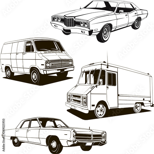 1960 retro classic cars set of 4 vintage cars