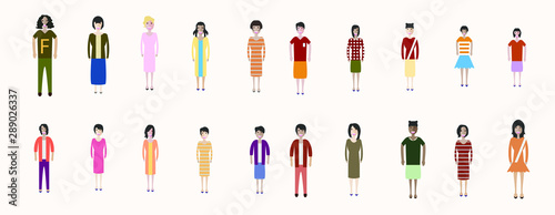 Set of full body diverse business people. Fashion woman  female  girls stay on white background. Vector illustration flat style. Work and Team concept