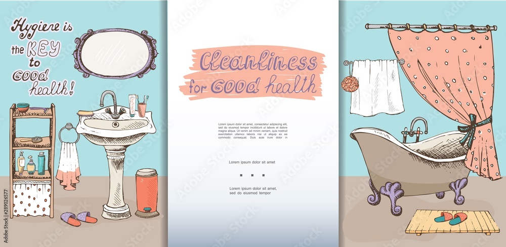 Obraz na plátně Hand Drawn Bathroom Interior Template