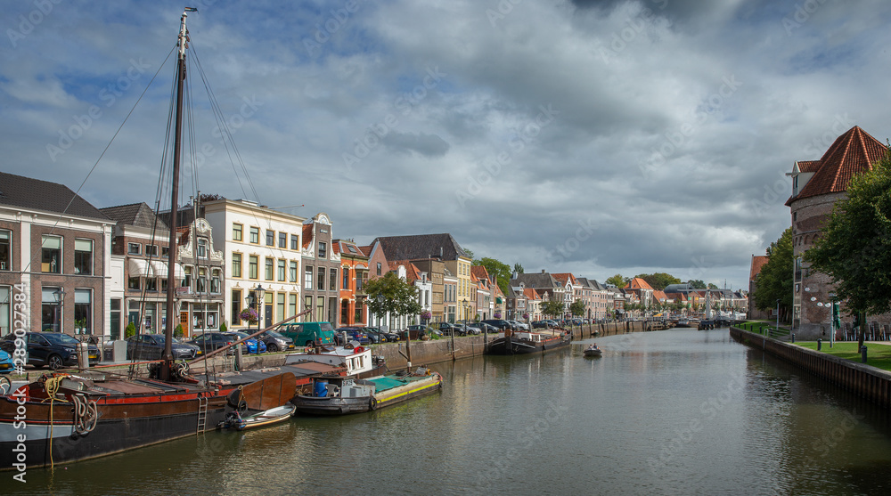 City of Zwolle Overijssel Netherlands. Canal and boats