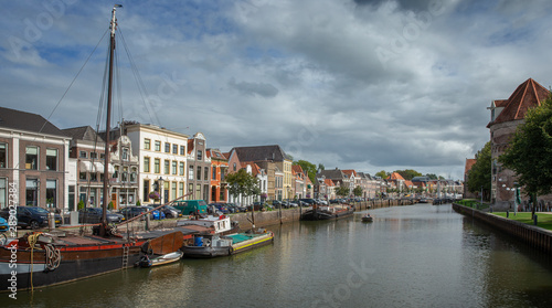 City of Zwolle Overijssel Netherlands. Canal and boats