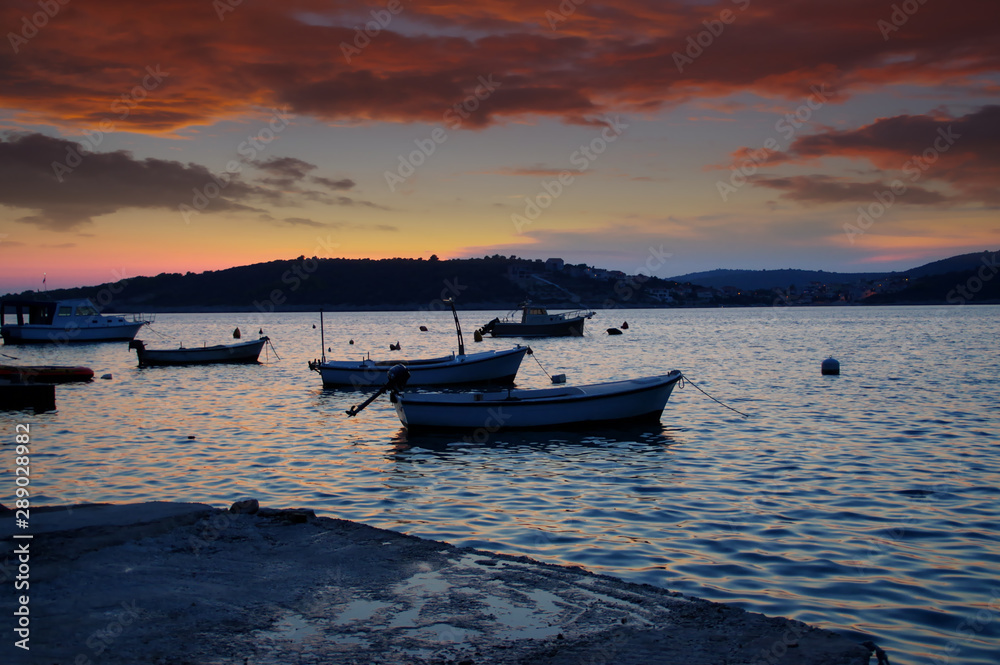 Sea port after sunset