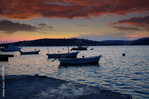 Sea port after sunset