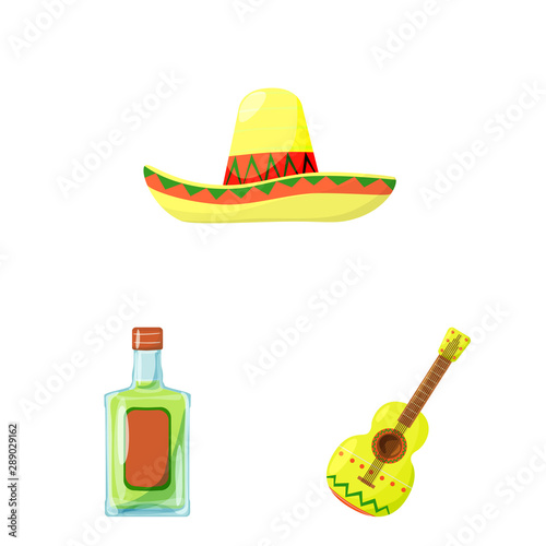 Vector design of Mexico and tequila symbol. Set of Mexico and fiesta vector icon for stock.