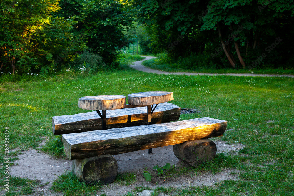 Bench and a picnic table in a prk Stock Photo Adobe Stock