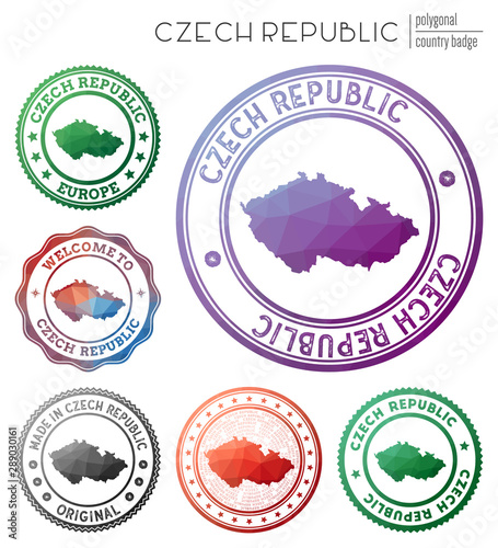 Czech Republic badge. Colorful polygonal country symbol. Multicolored geometric Czech Republic logos set. Vector illustration.