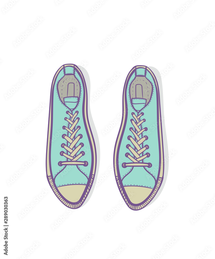 mint sneakers isolated on white, technical drawing mint sneakers isolated on white, technical drawing