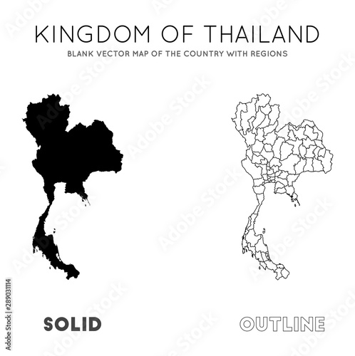 Thailand map. Blank vector map of the country with regions. Borders of Thailand for your infographic. Vector illustration.