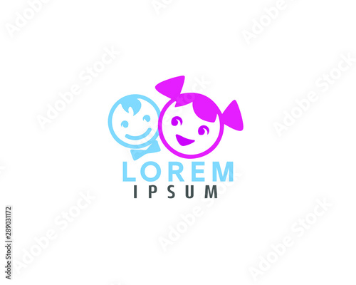 Boy and Girl Awesome abstract children logo design template fully layered vector designed for school, children clothes and more