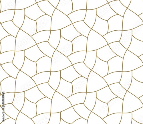 Seamless pattern with abstract geometric line texture, gold on white background. Light modern simple wallpaper, bright tile backdrop, monochrome graphic element