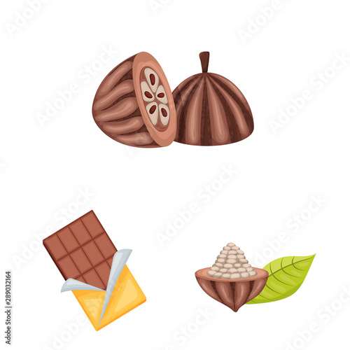 Isolated object of cocoa and beans logo. Set of cocoa and sweetness vector icon for stock.