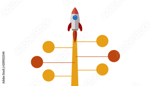 Rocket flying up on growth chart. Graph that shows increase in sales. Business success. Vector illustration in flat style