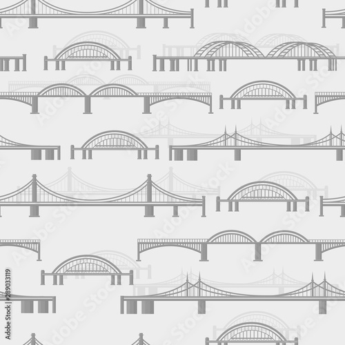 Seamless vector pattern with different bridges on a light background