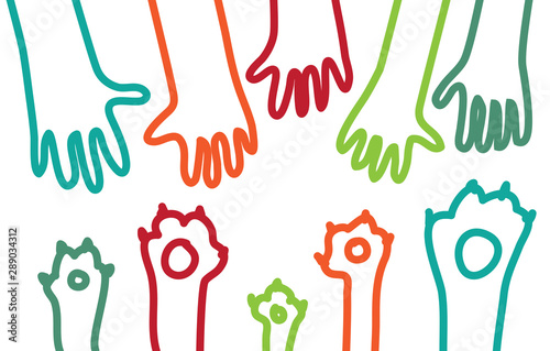 Animal pets dog cats paw hand lines symboll rescue help support