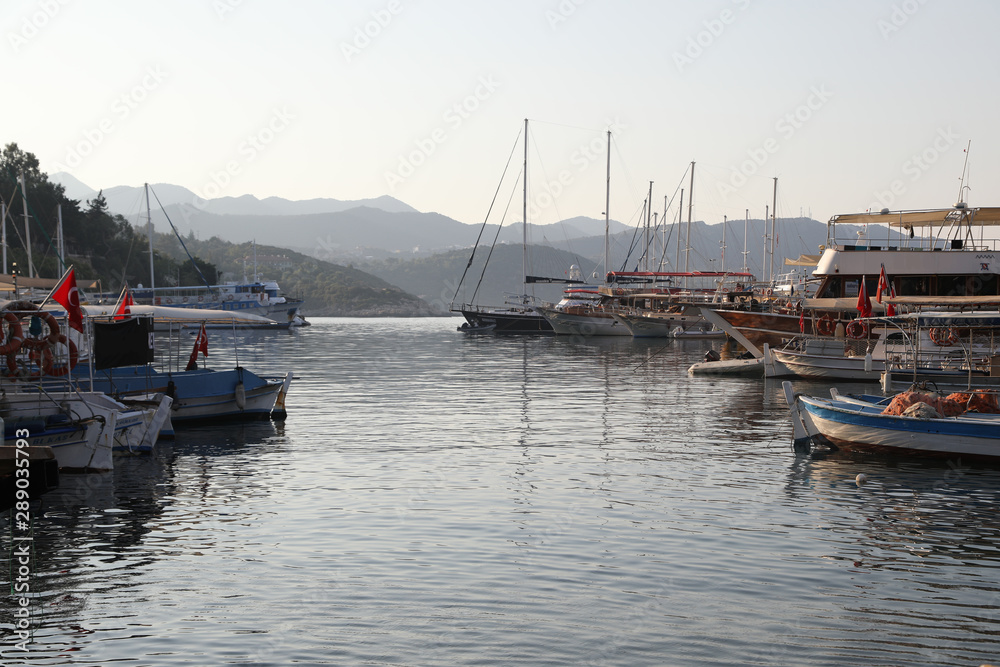Fototapeta premium seaside town and fishing boats