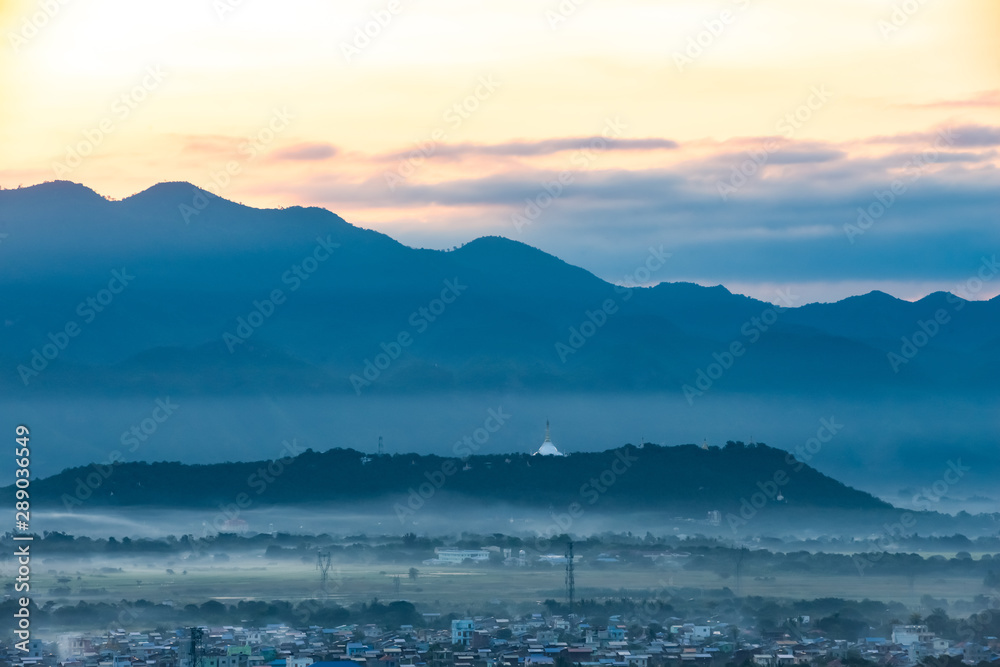 Mountain  scenery during sunrise in the morning at  Mandalay
