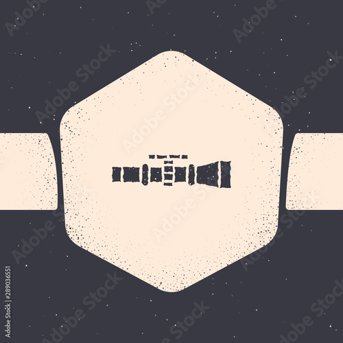 Grunge Sniper optical sight icon isolated on grey background. Sniper scope crosshairs. Monochrome vintage drawing. Vector Illustration