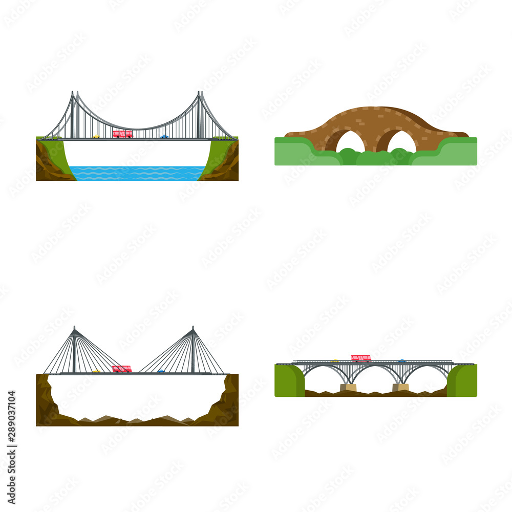 Vector design of bridgework and bridge symbol. Set of bridgework and landmark stock vector illustration. Vector design of bridgework and bridge symbol. Set of bridgework and landmark stock vector illustration.