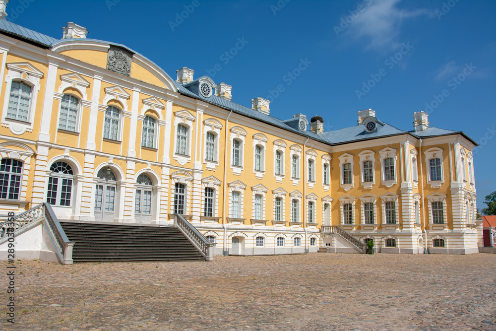 Rundale palace view from courtyard in sunny day