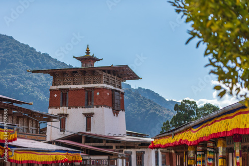 Inside Trongsa Dzong in Trongsa with blue sky photo