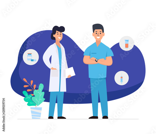 Medical service, consultation and support concept. Team of medical professionals. Medicine and pharmacy banner