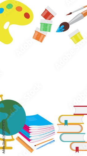 school vector banner design, education items and space for text in a background