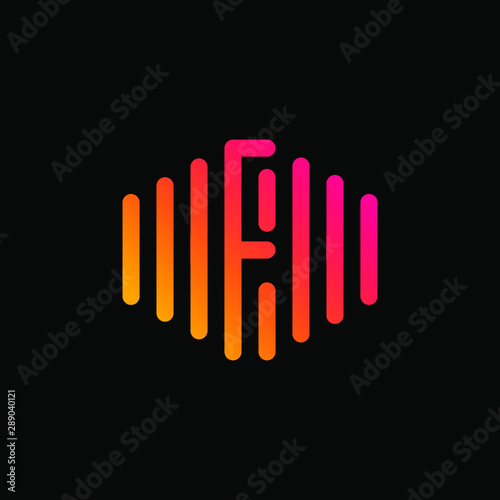 letter F abstract for information technology and digital. minimalist sound music equalizer icon. audio logotype Unique and simple element. -vector