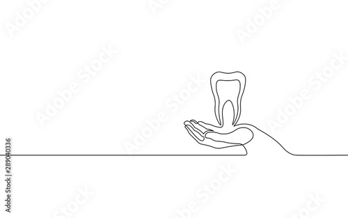 Single continuous line art anatomical human tooth silhouette. Healthy medicine recovery molar root cavity concept design world oral health day one sketch outline drawing vector illustration