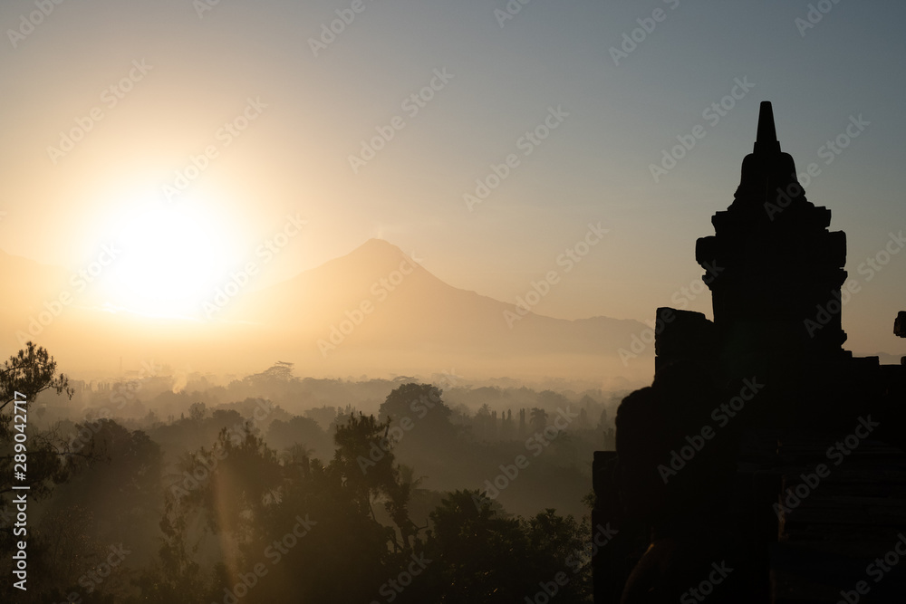 Temple in Indonesia, Indonesian history and culture, historical architecture, volcano landscape, travel, world discoveries, sunrise, sunset