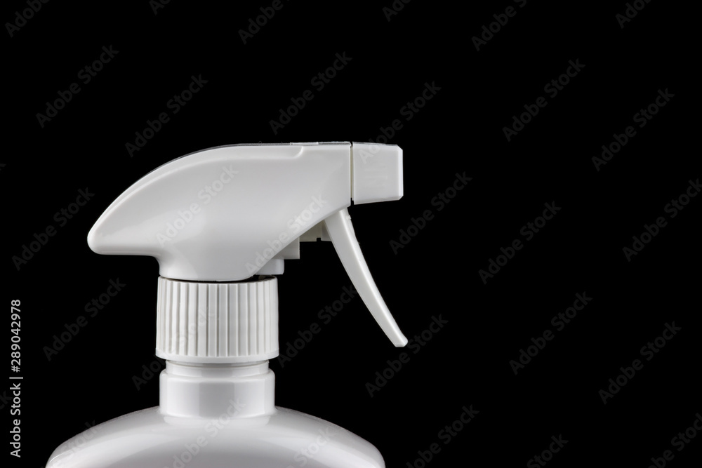 White Spray Bottle Nozzle on Black Background White Spray Bottle Nozzle on Black Background