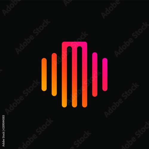 letter M abstract for information technology and digital. minimalist sound music equalizer icon. audio logotype Unique and simple element. -vector