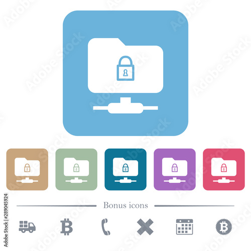 FTP lock flat icons on color rounded square backgrounds