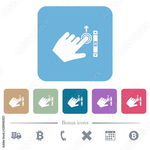 Left handed scroll up gesture flat icons on color rounded square backgrounds photo