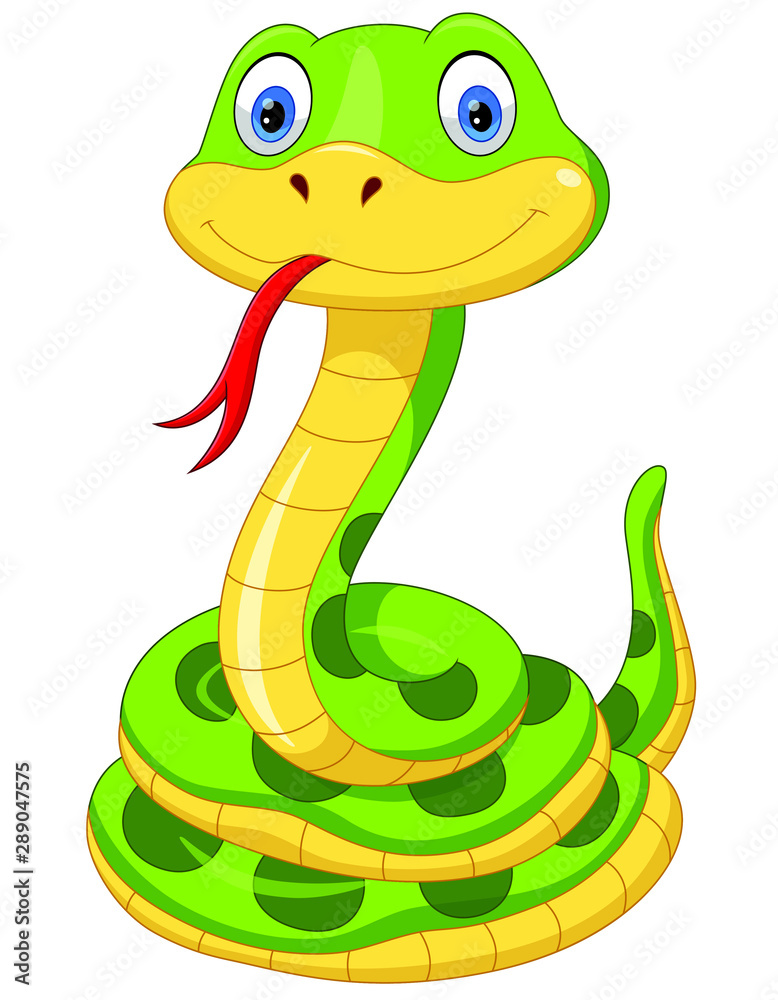 Fototapeta premium Cute green snake cartoon isolated on white background