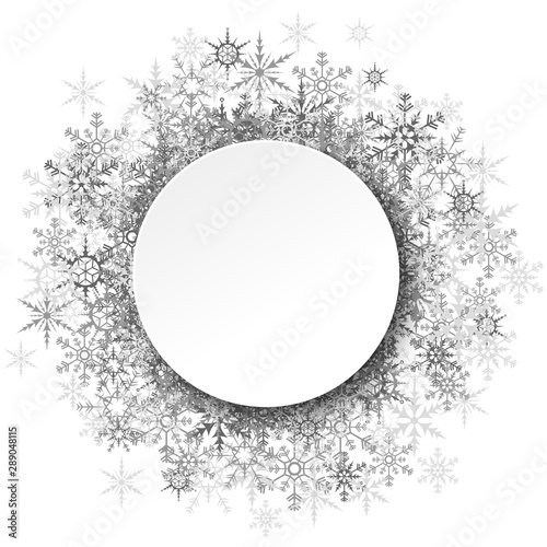 snowflakes behind white empty frame