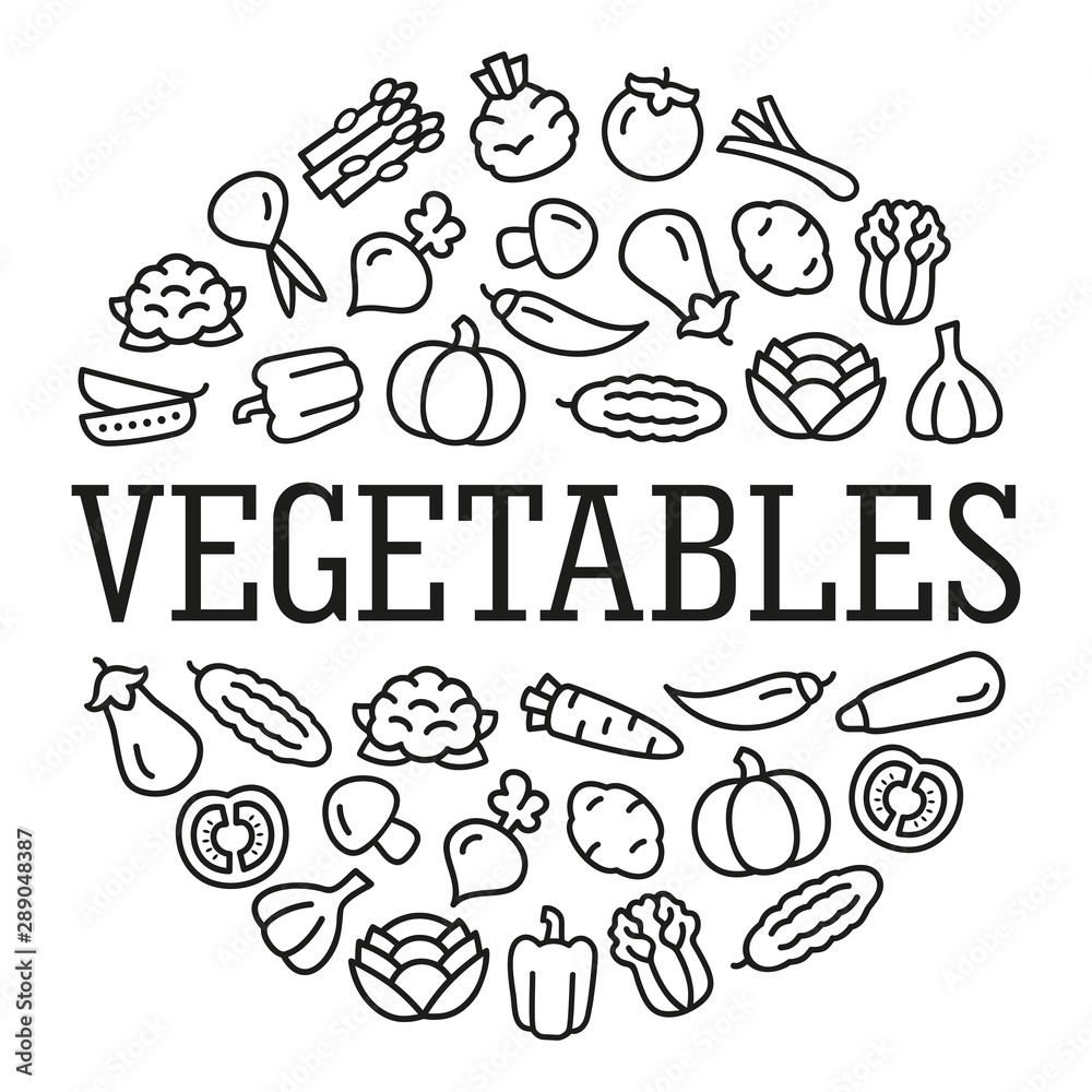Vegetables color icons in a circular shape Vegetables color icons in a circular shape