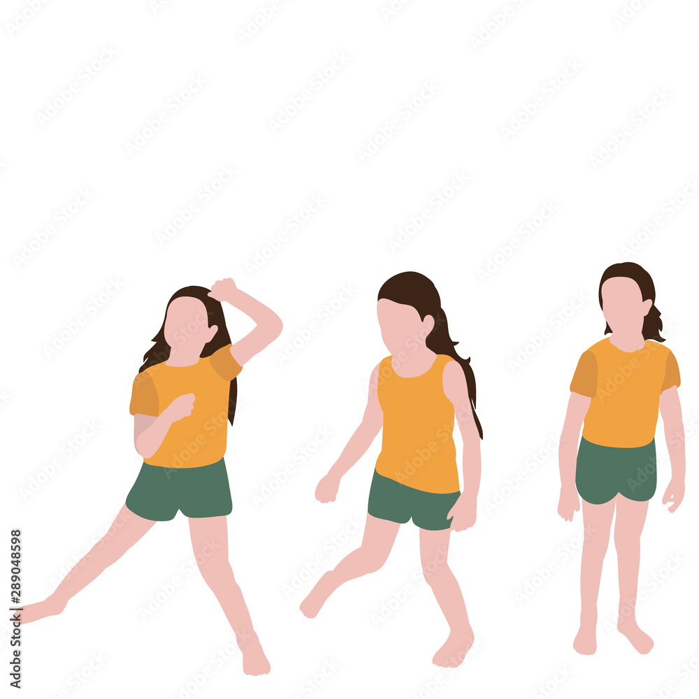 vector, isolated, flat style child, little girls, group