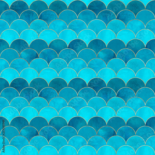 Mermaid fish scale wave japanese seamless pattern