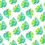 Watercolor tropical floral illustration set with green leaves for wedding stationary, greetings, wallpapers, fashion, backgrounds, textures