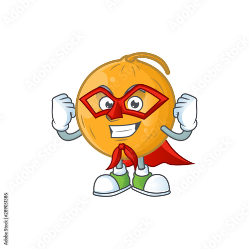Super hero sweet casaba melon fruit cartoon character.