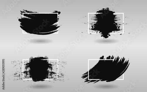 Set of black brush stroke paint with square frame for use advertising, sale banner, event, background design, text message