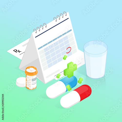 calendar medicine, take medicine pill vector.