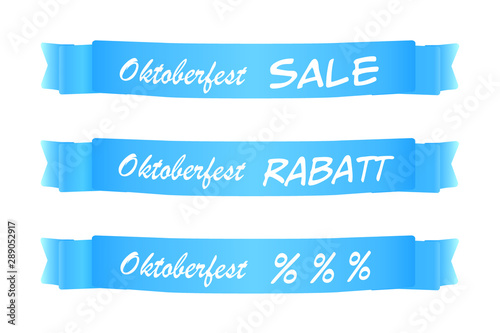 3 Oktoberfest Banderolen mit Text "Oktoberfest Sale - Rabatt - %%%"