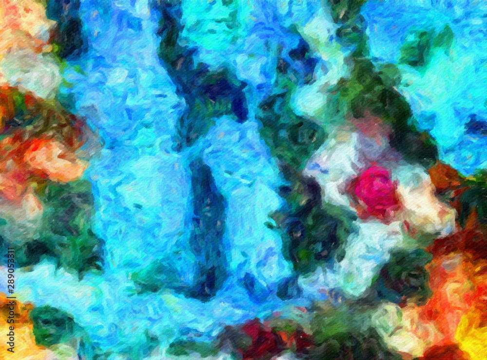 Abstract brush painted background, colorful texture pattern, digital oil technique imitation. Creative art wallpaper. Big splashes and strokes on canvas.