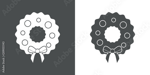 Icono plano corona navidad en gris y blanco