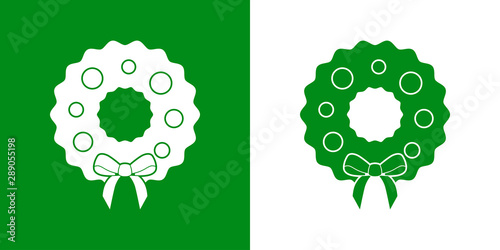 Icono plano corona navidad en verde y blanco