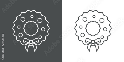 Icono plano lineal corona navidad en gris y blanco