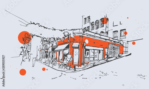 Drawing sketch of Balat district in Istanbul photo